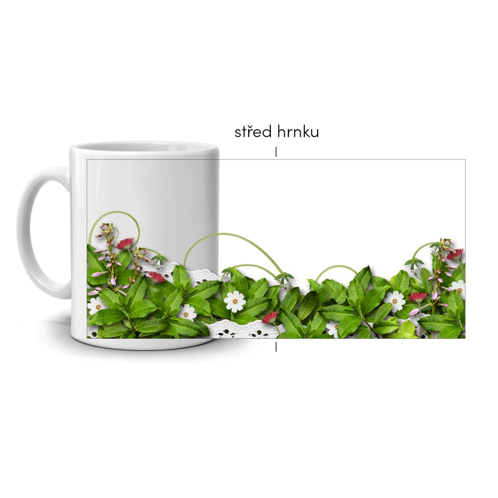 Bílý keramický hrnek 330ml s obrázkem - louka v květu