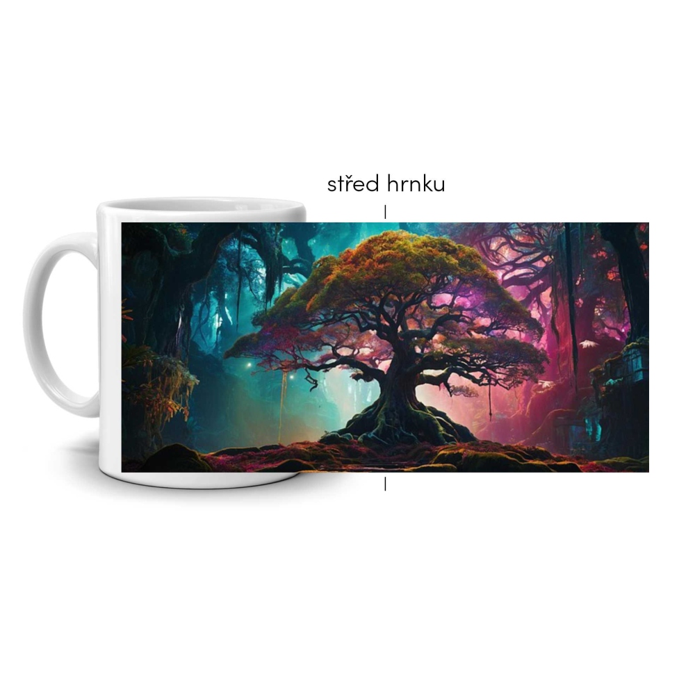 Bílý keramický hrnek 330ml s obrázkem - magický strom
