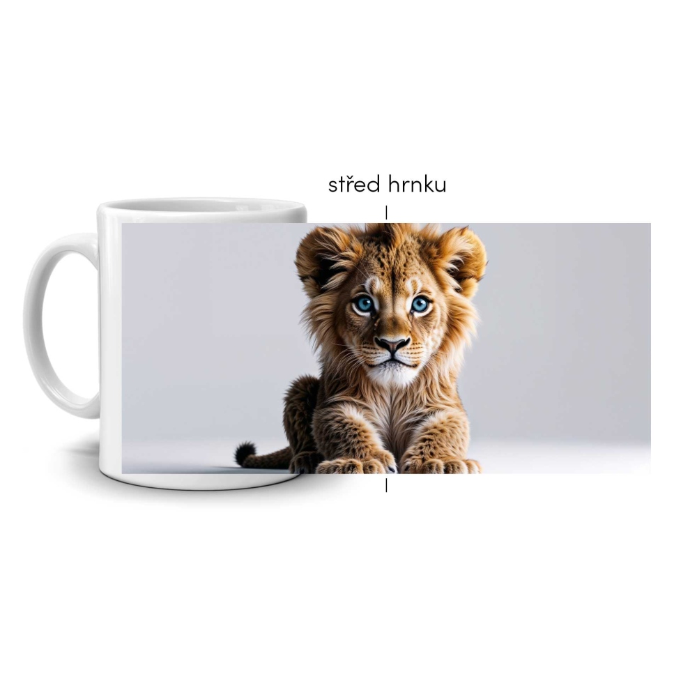 Bílý keramický hrnek 330ml s obrázkem - malý lev