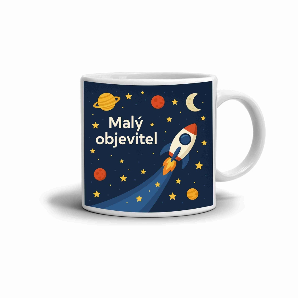 Bílý keramický hrnek 330ml s obrázkem - malý objevitel