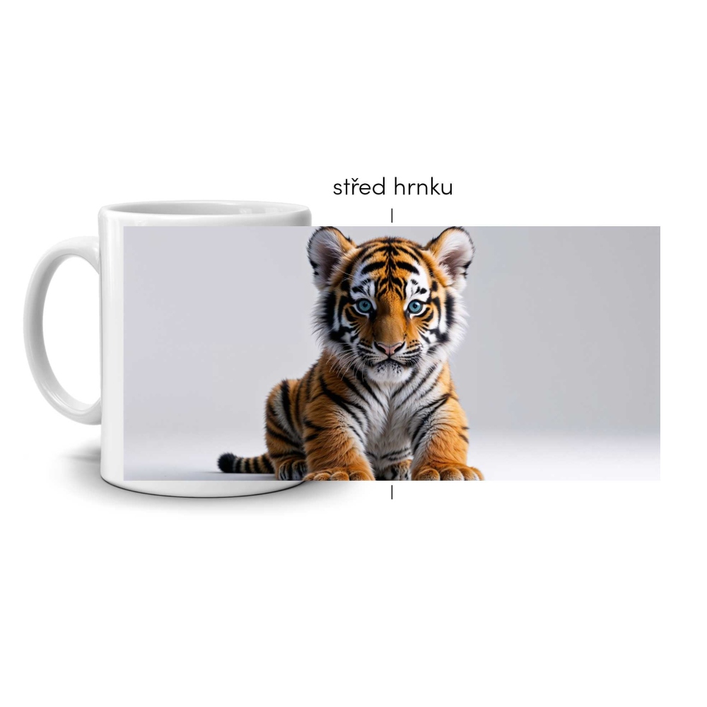 Bílý keramický hrnek 330ml s obrázkem - malý tygr