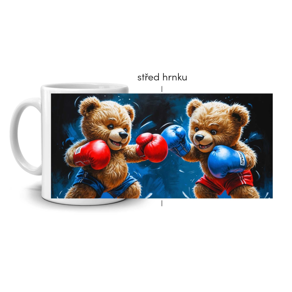Bílý keramický hrnek 330ml s obrázkem - medvědí zápas