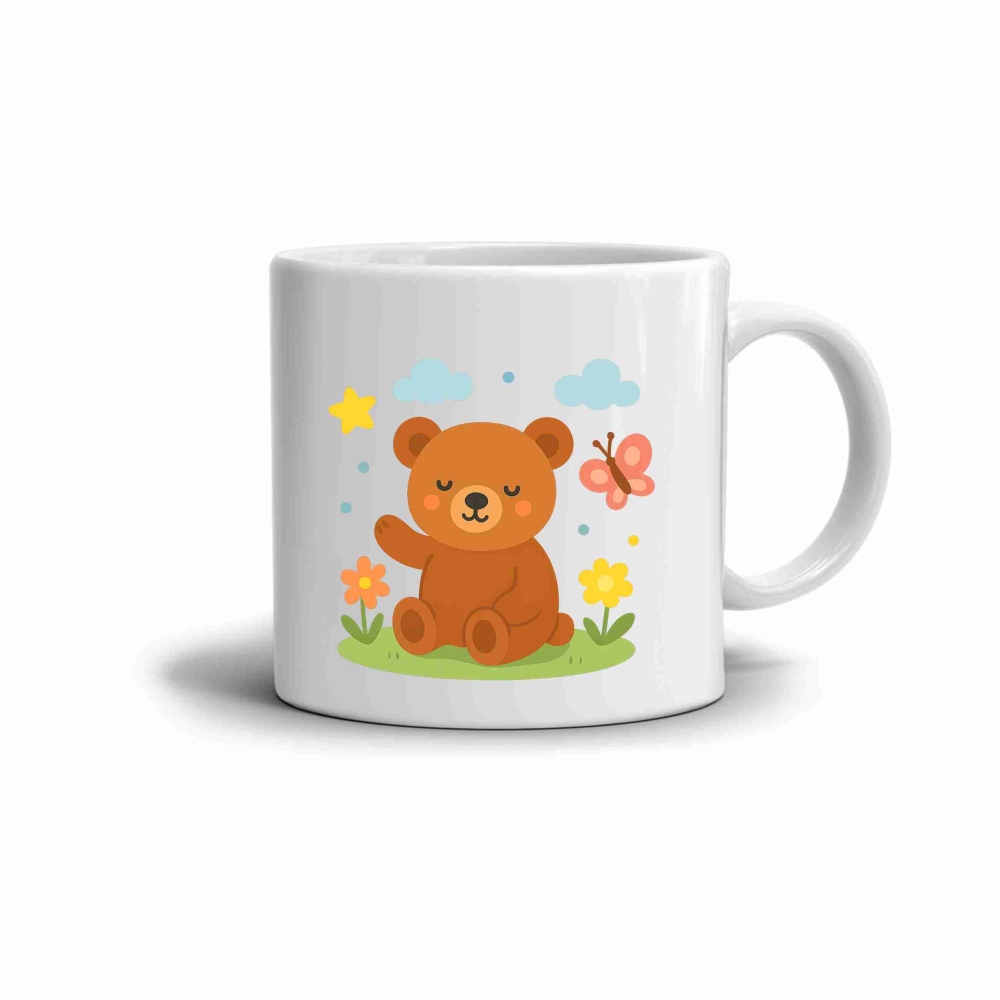 Bílý keramický hrnek 330ml s obrázkem - medvídek