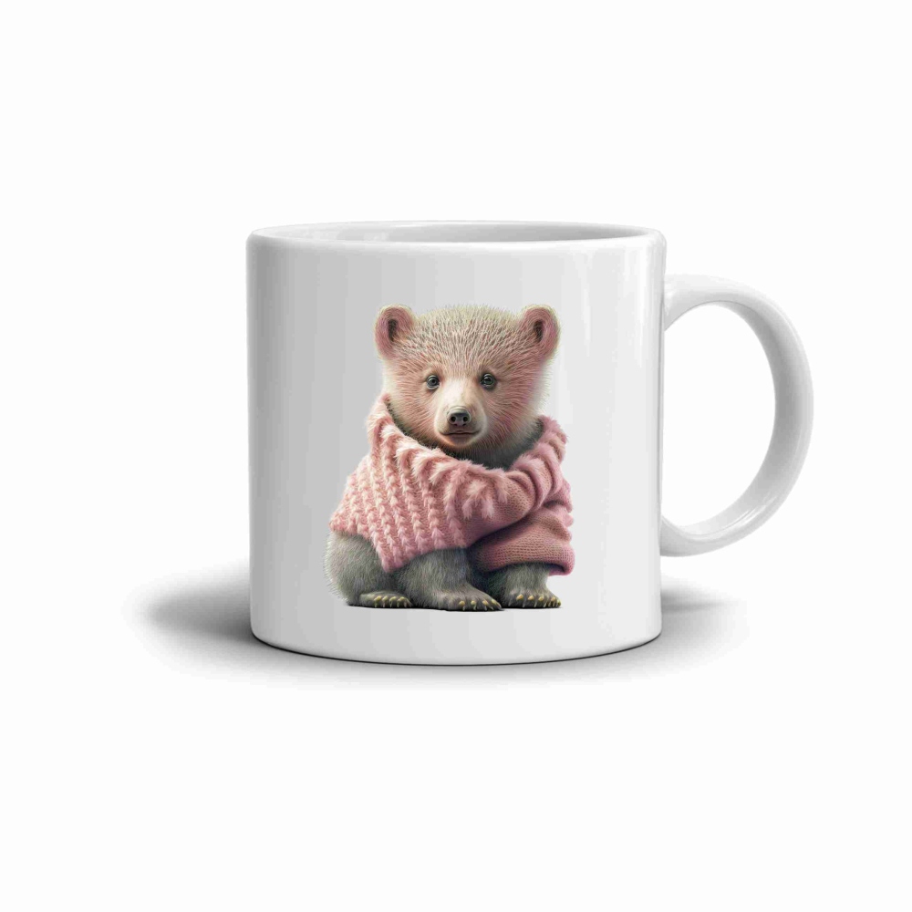 Bílý keramický hrnek 330ml s obrázkem - medvídek ve svetru