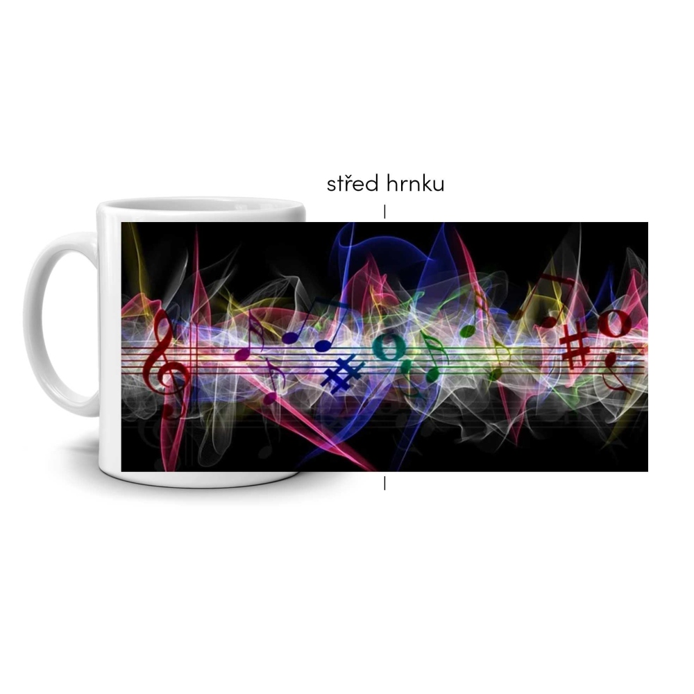 Bílý keramický hrnek 330ml s obrázkem - melodie barev