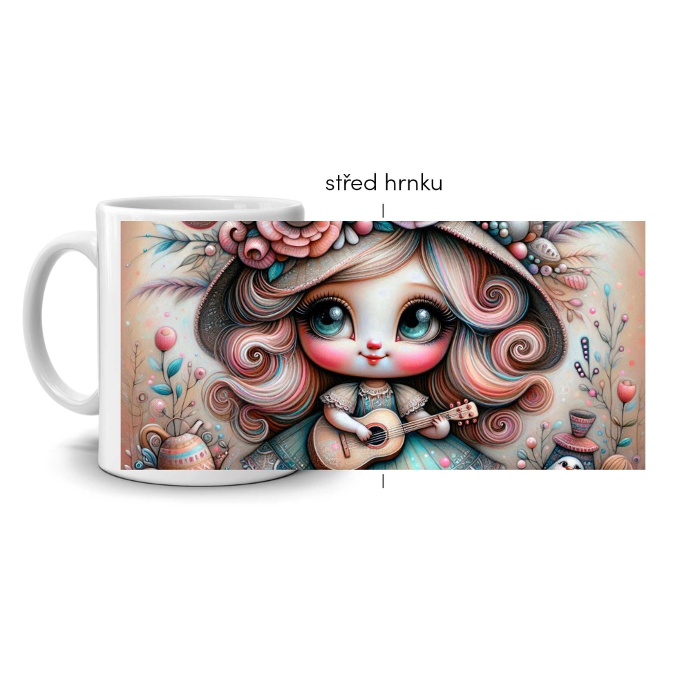 Bílý keramický hrnek 330ml s obrázkem - melodie snů