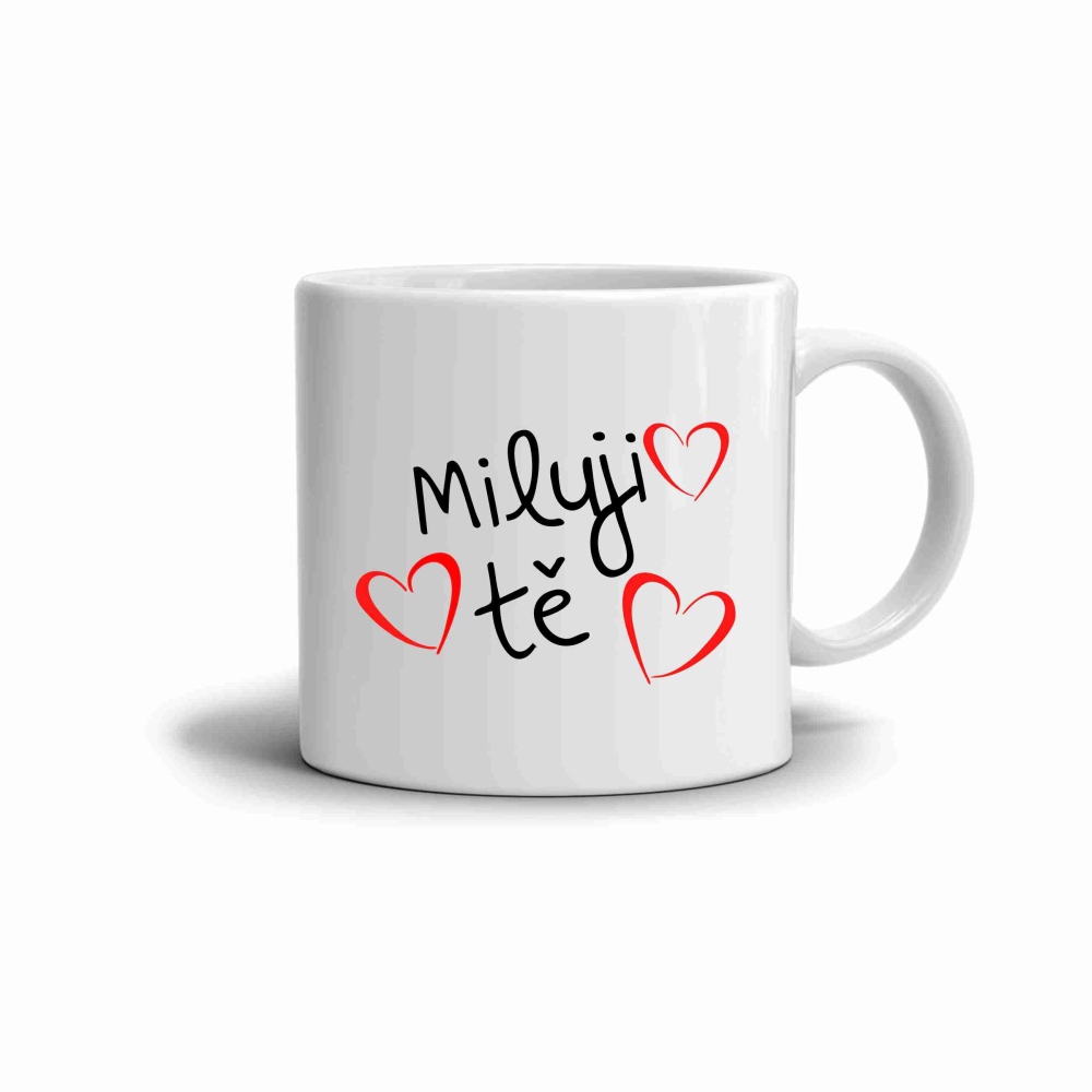 Bílý keramický hrnek 330ml s obrázkem - miluji tě