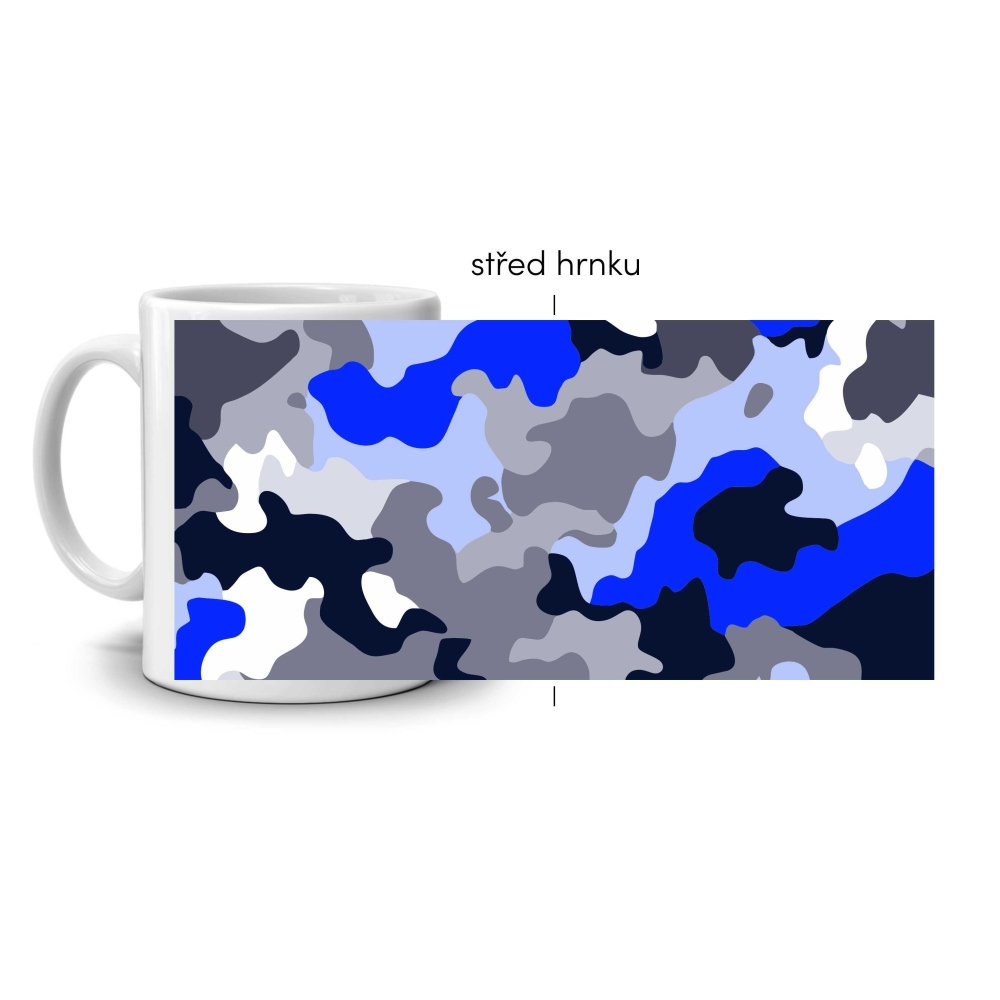Bílý keramický hrnek 330ml s obrázkem - modré camo