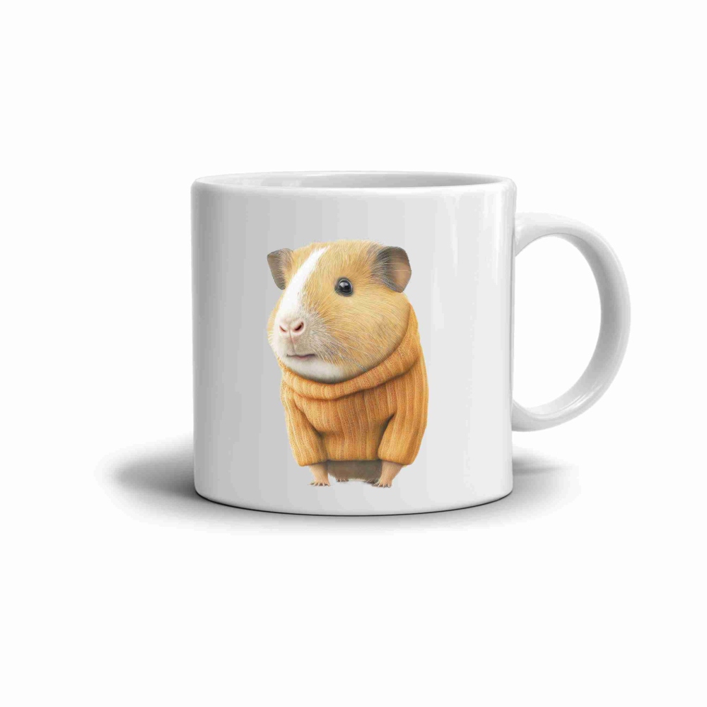 Bílý keramický hrnek 330ml s obrázkem - morče ve svetru