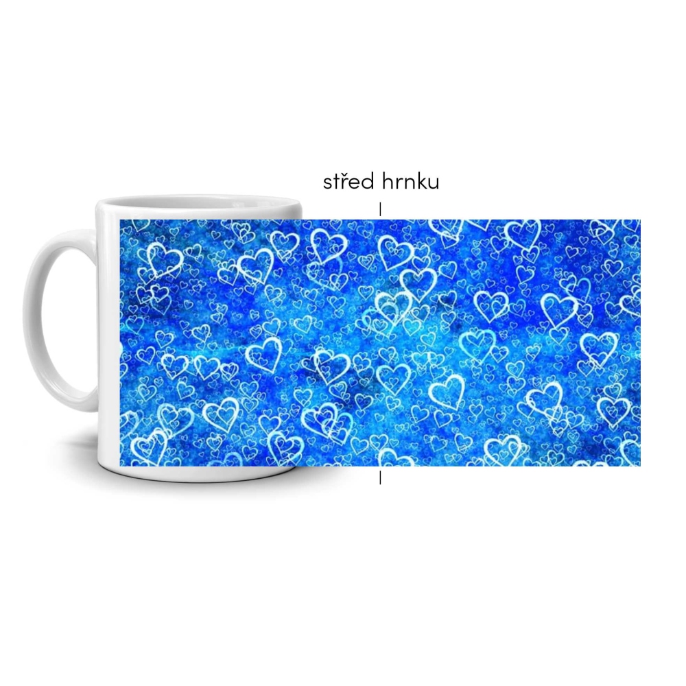 Bílý keramický hrnek 330ml s obrázkem - moře srdcí