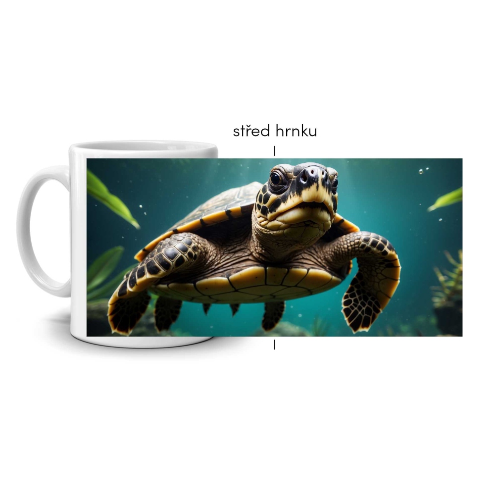 Bílý keramický hrnek 330ml s obrázkem - mořská želva