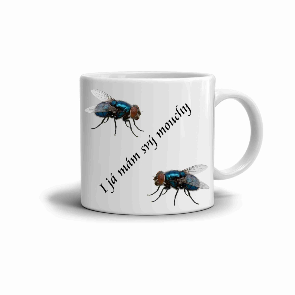 Bílý keramický hrnek 330ml s obrázkem - mouchy 2