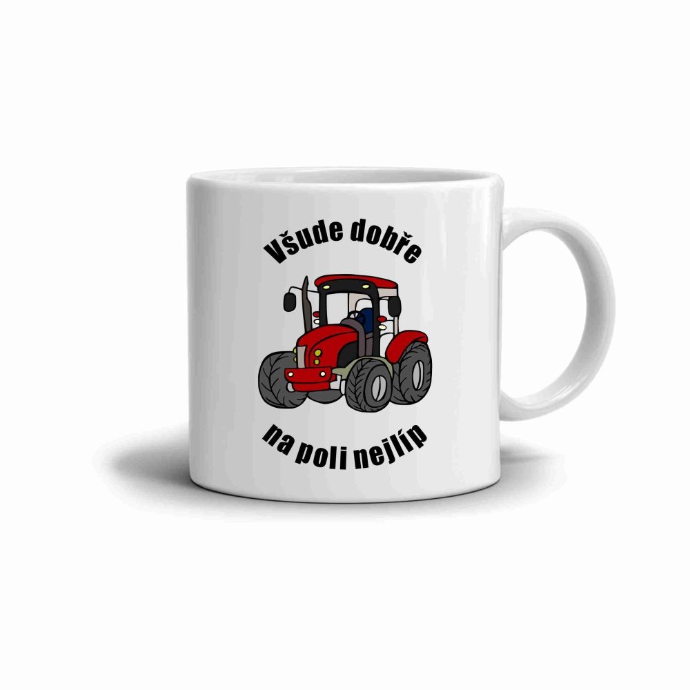 Bílý keramický hrnek 330ml s obrázkem - na poli nejlíp