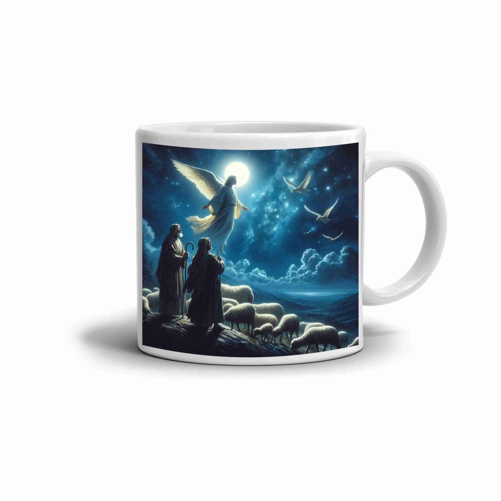 Bílý keramický hrnek 330ml s obrázkem - nebeské poselství