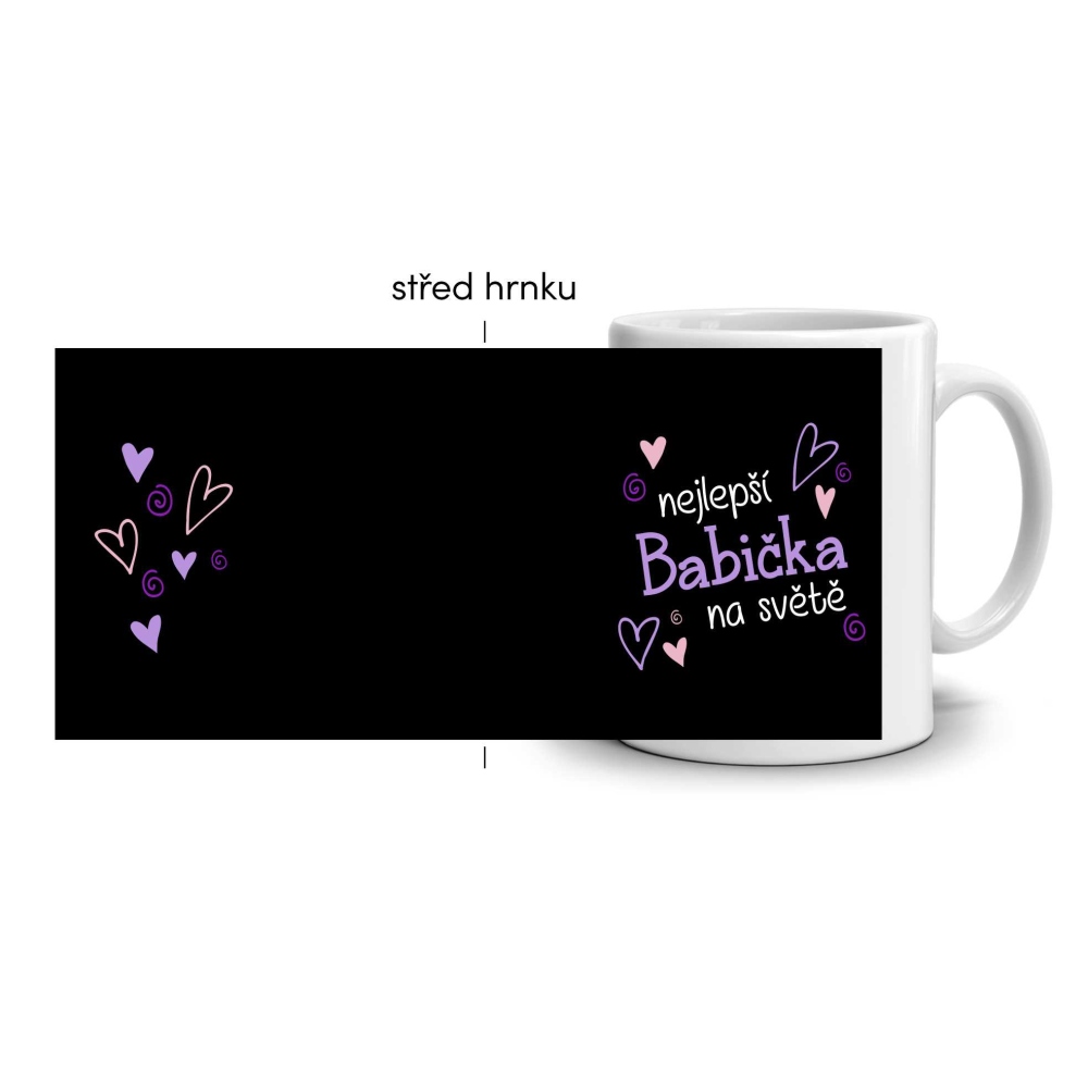 Bílý keramický hrnek 330ml s obrázkem - nejlepší babička (tmavý motiv)