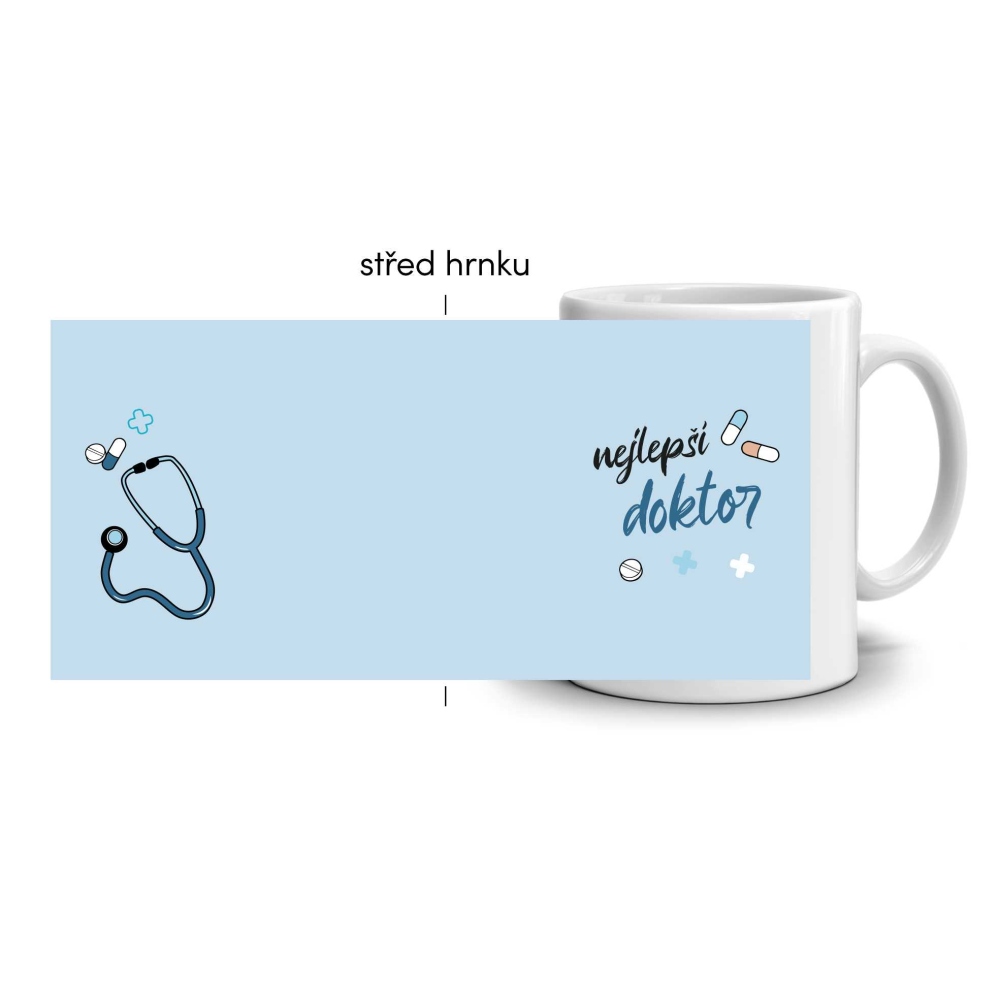Bílý keramický hrnek 330ml s obrázkem - nejlepší doktor