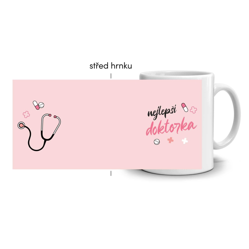 Bílý keramický hrnek 330ml s obrázkem - nejlepší doktorka