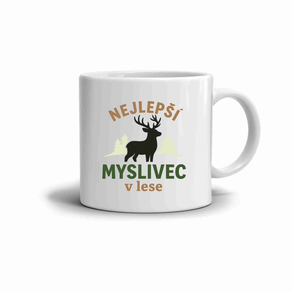 Bílý keramický hrnek 330ml s obrázkem - nejlepší myslivec