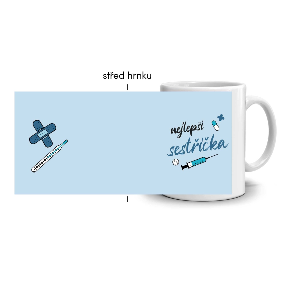 Bílý keramický hrnek 330ml s obrázkem - nejlepší sestřička (modrý motiv)
