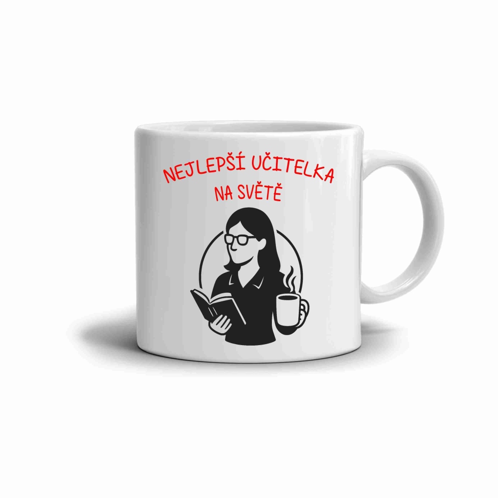 Bílý keramický hrnek 330ml s obrázkem - nejlepší učitelka (červená varianta)