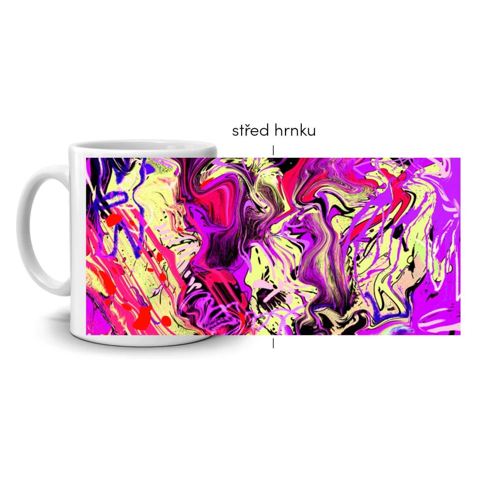 Bílý keramický hrnek 330ml s obrázkem - neonová exploze