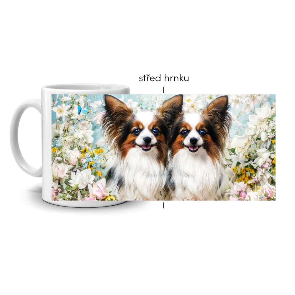 Bílý keramický hrnek 330ml s obrázkem - papilloní přátelství