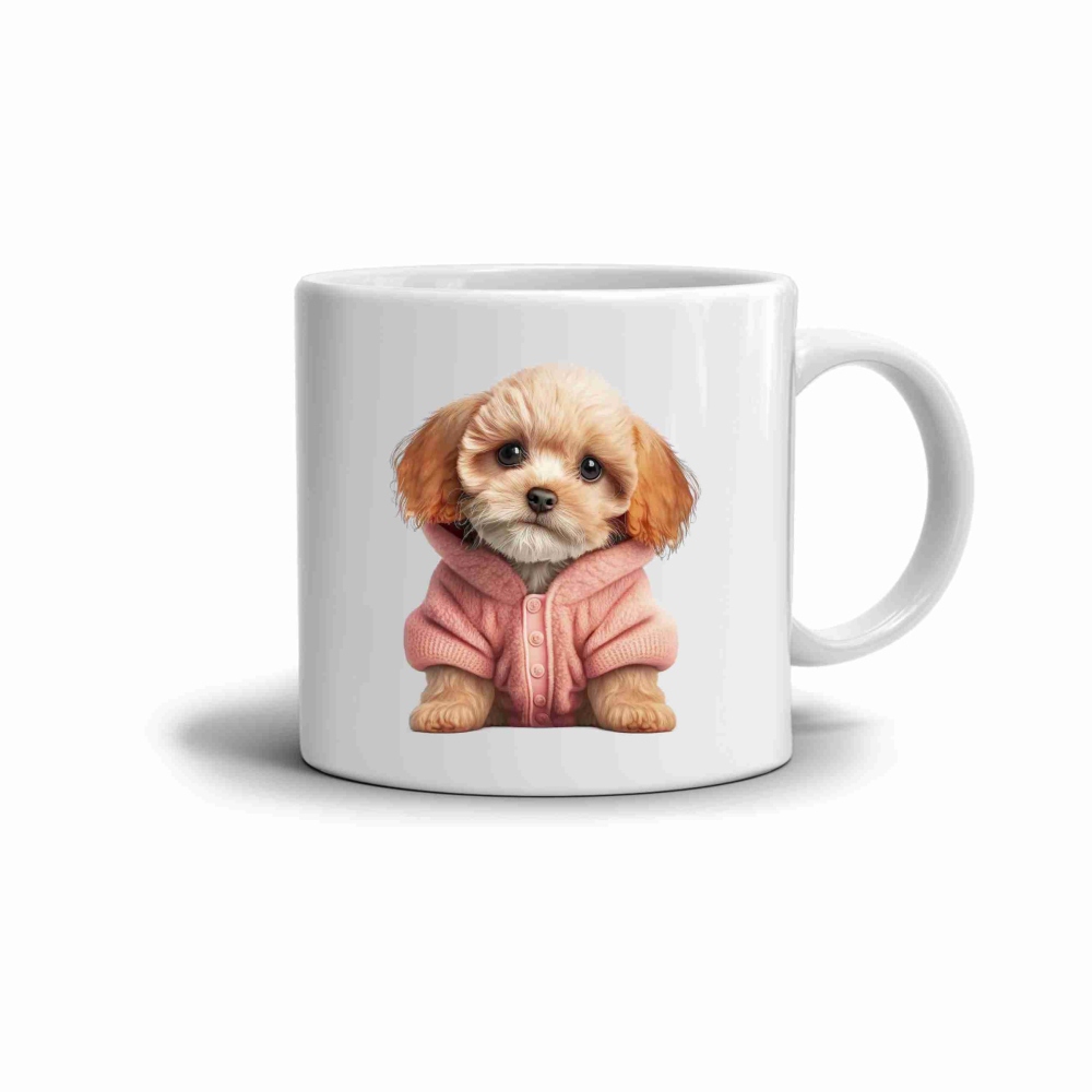 Bílý keramický hrnek 330ml s obrázkem - pejsek ve svetru