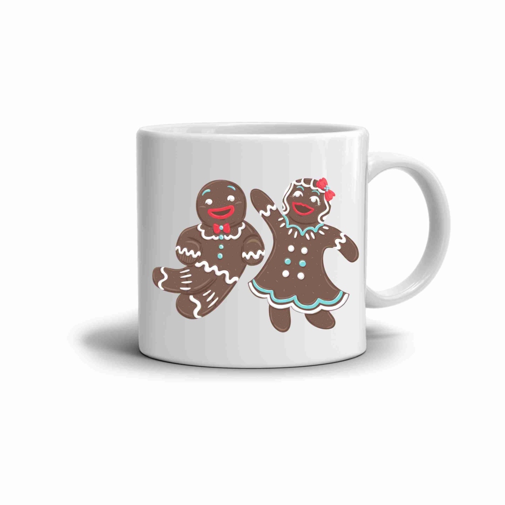 Bílý keramický hrnek 330ml s obrázkem - perníčkový pár
