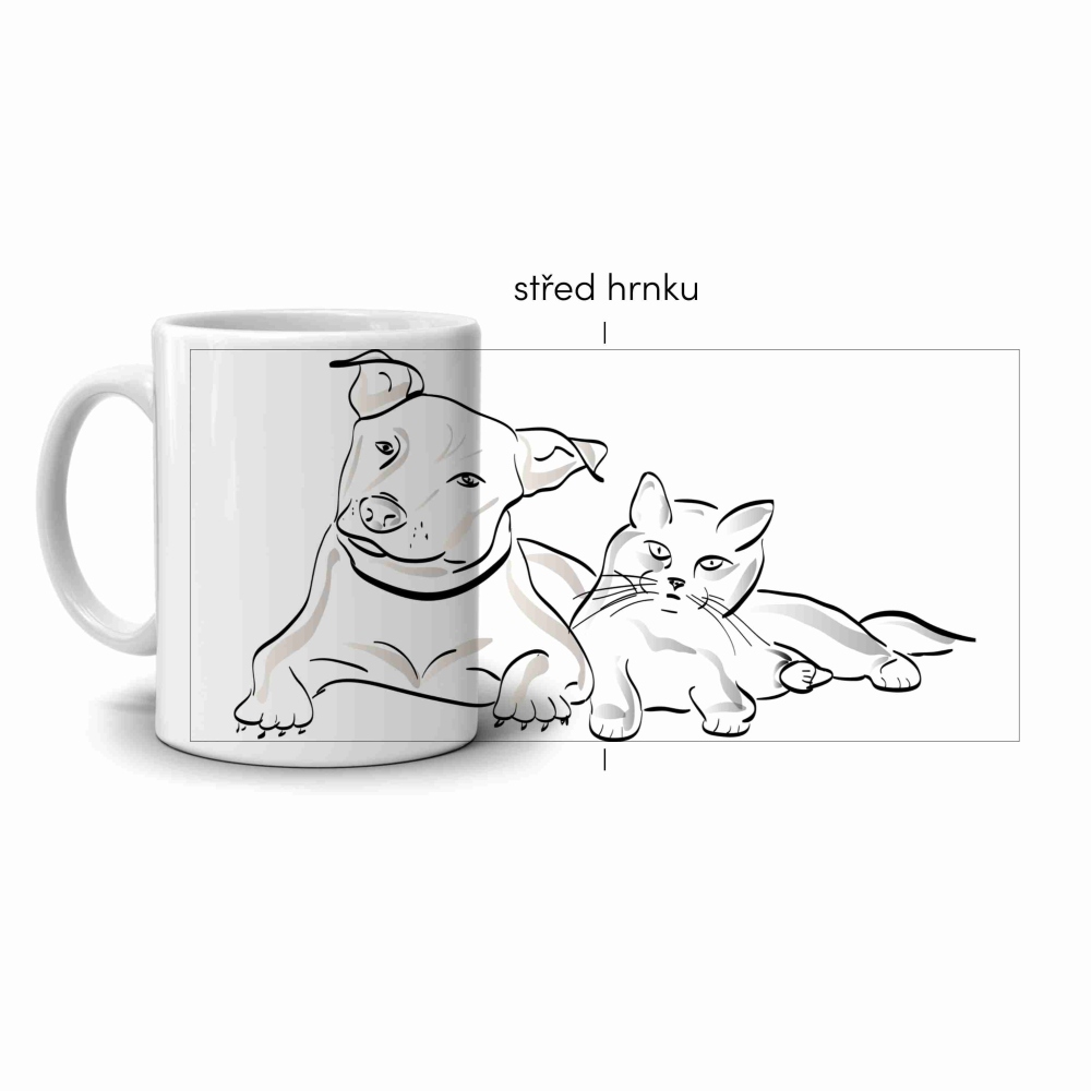 Bílý keramický hrnek 330ml s obrázkem - pes a kočka