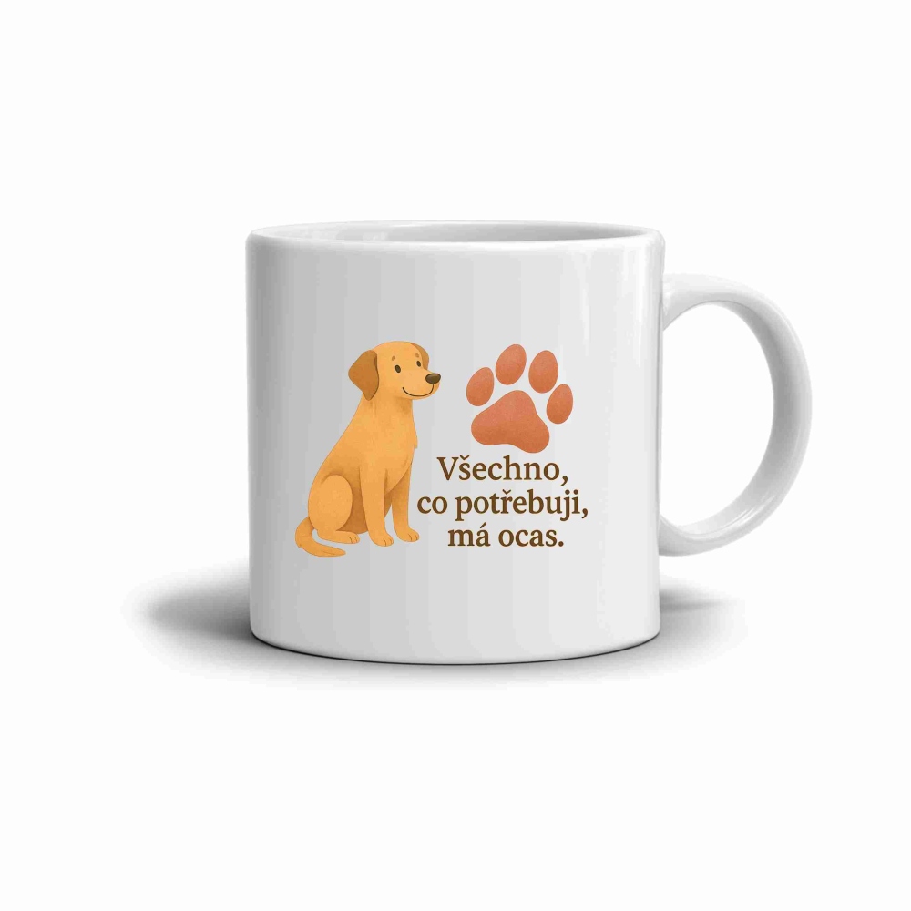 Bílý keramický hrnek 330ml s obrázkem - pes a ocas