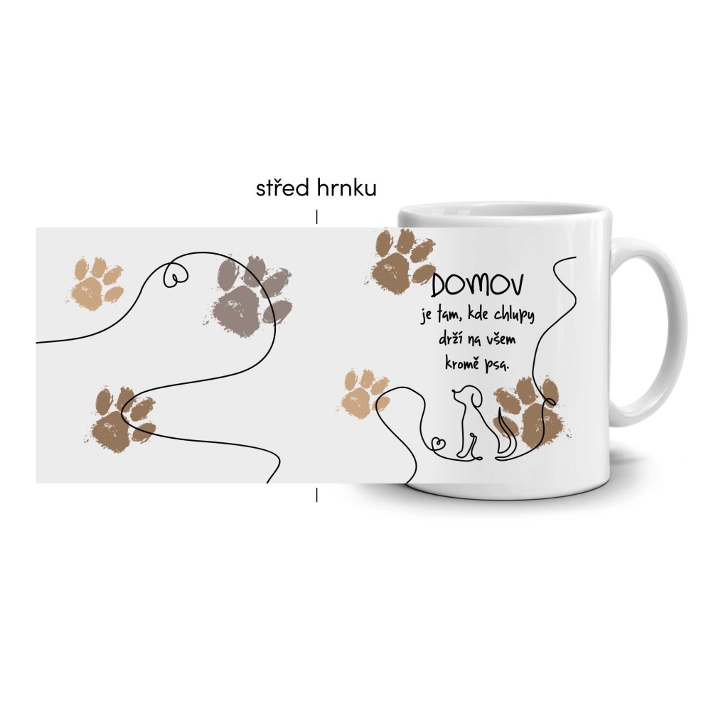 Bílý keramický hrnek 330ml s obrázkem - pes domov (světlý motiv)