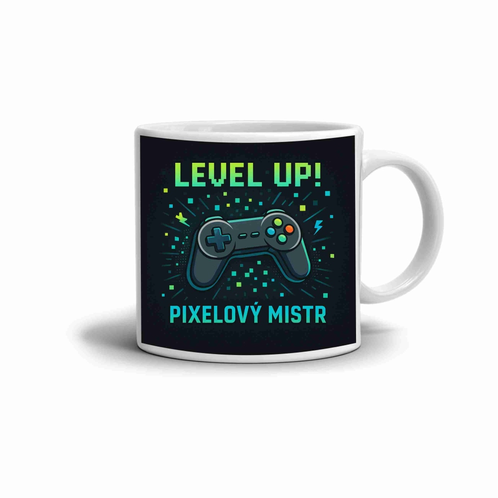 Bílý keramický hrnek 330ml s obrázkem - pixelový mistr