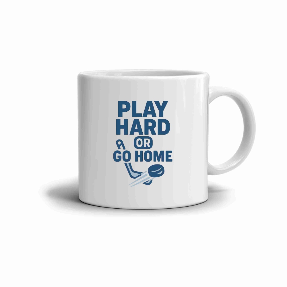 Bílý keramický hrnek 330ml s obrázkem - play hard