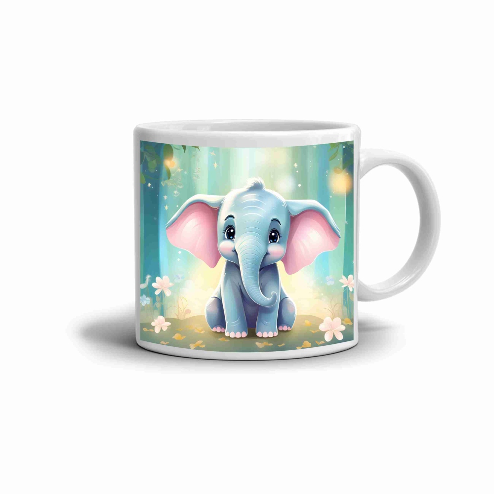 Bílý keramický hrnek 330ml s obrázkem - pohádkové slůně