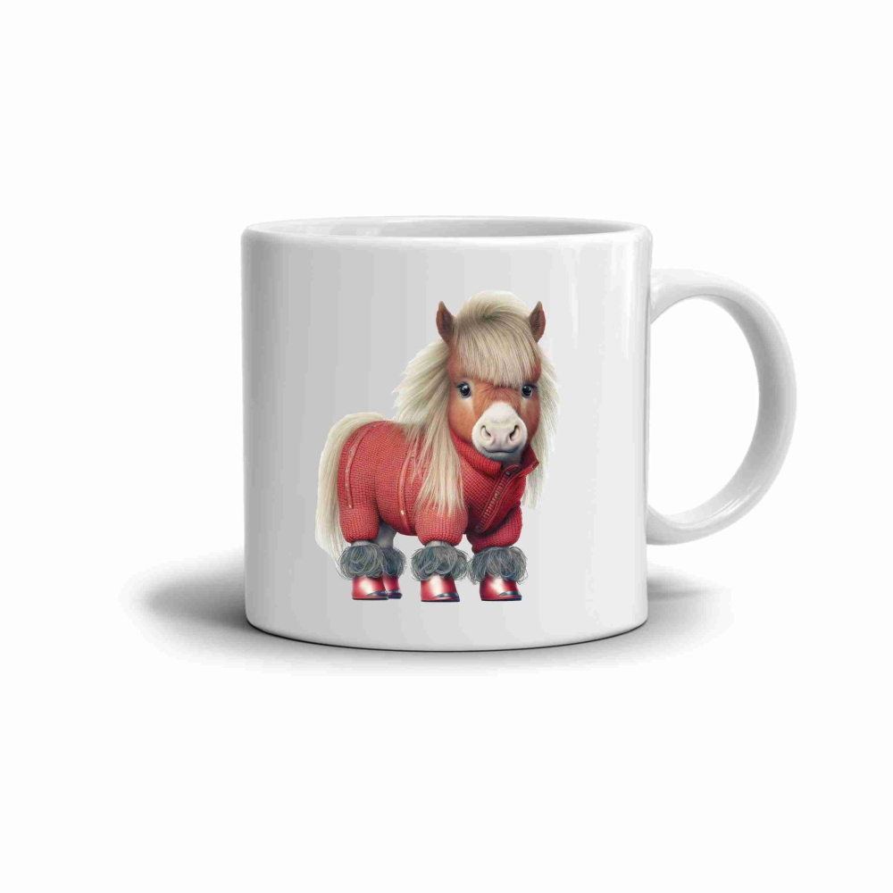 Bílý keramický hrnek 330ml s obrázkem - poník ve svetru