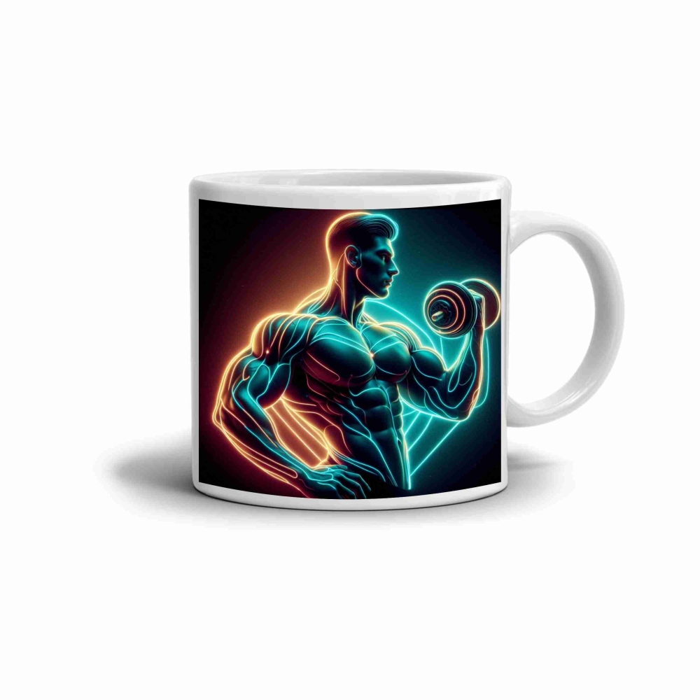 Bílý keramický hrnek 330ml s obrázkem - posilování 2