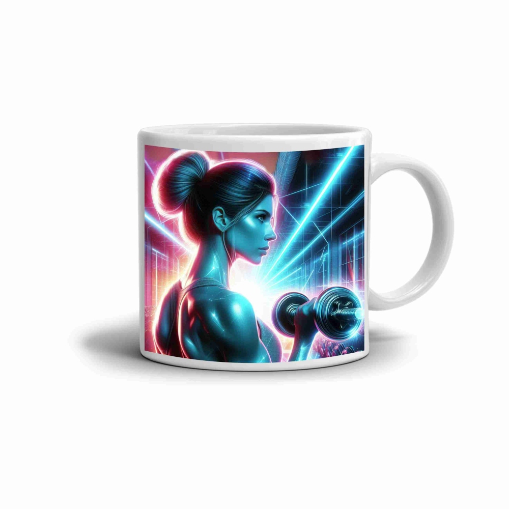 Bílý keramický hrnek 330ml s obrázkem - posilování