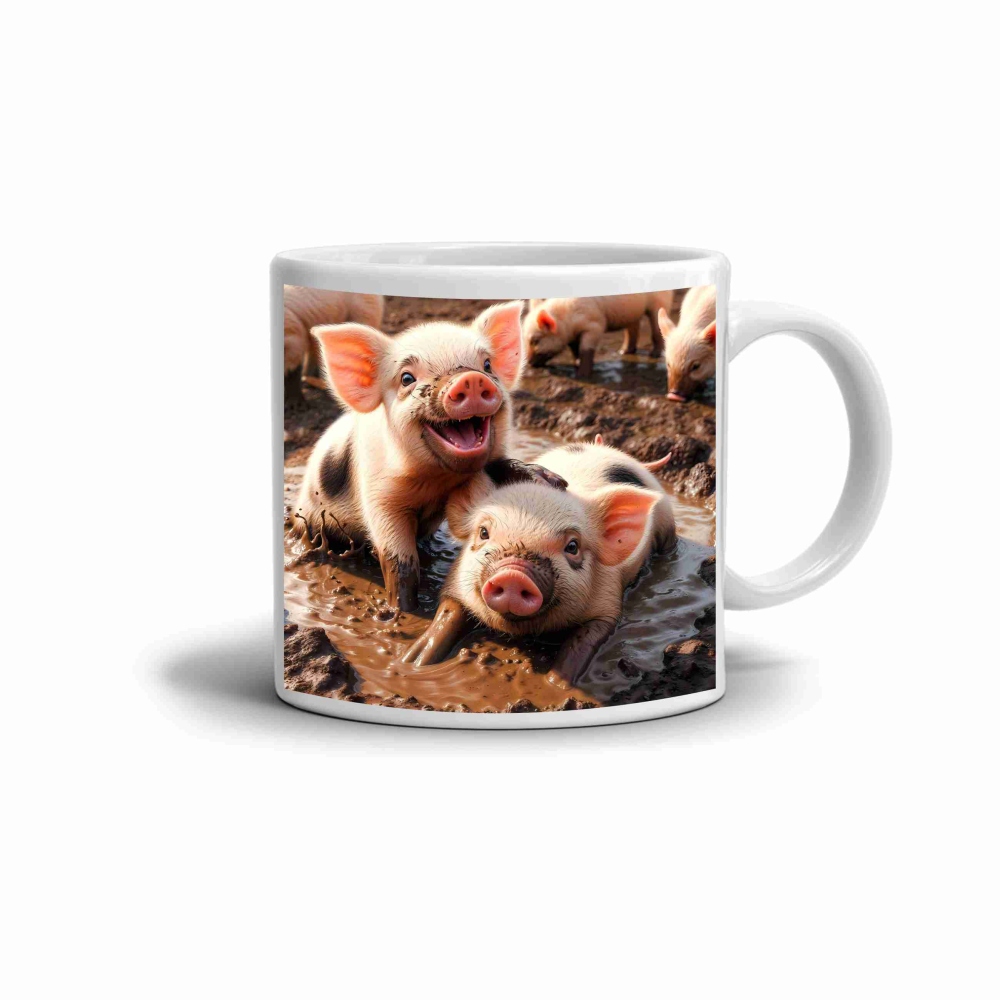 Bílý keramický hrnek 330ml s obrázkem - prasečí zábava