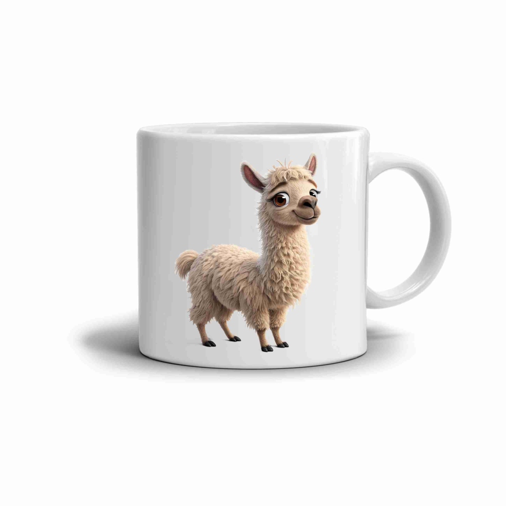 Bílý keramický hrnek 330ml s obrázkem - přátelská lama