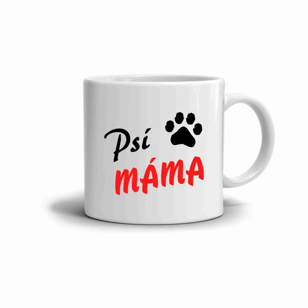 Bílý keramický hrnek 330ml s obrázkem - psí máma (červená varianta)