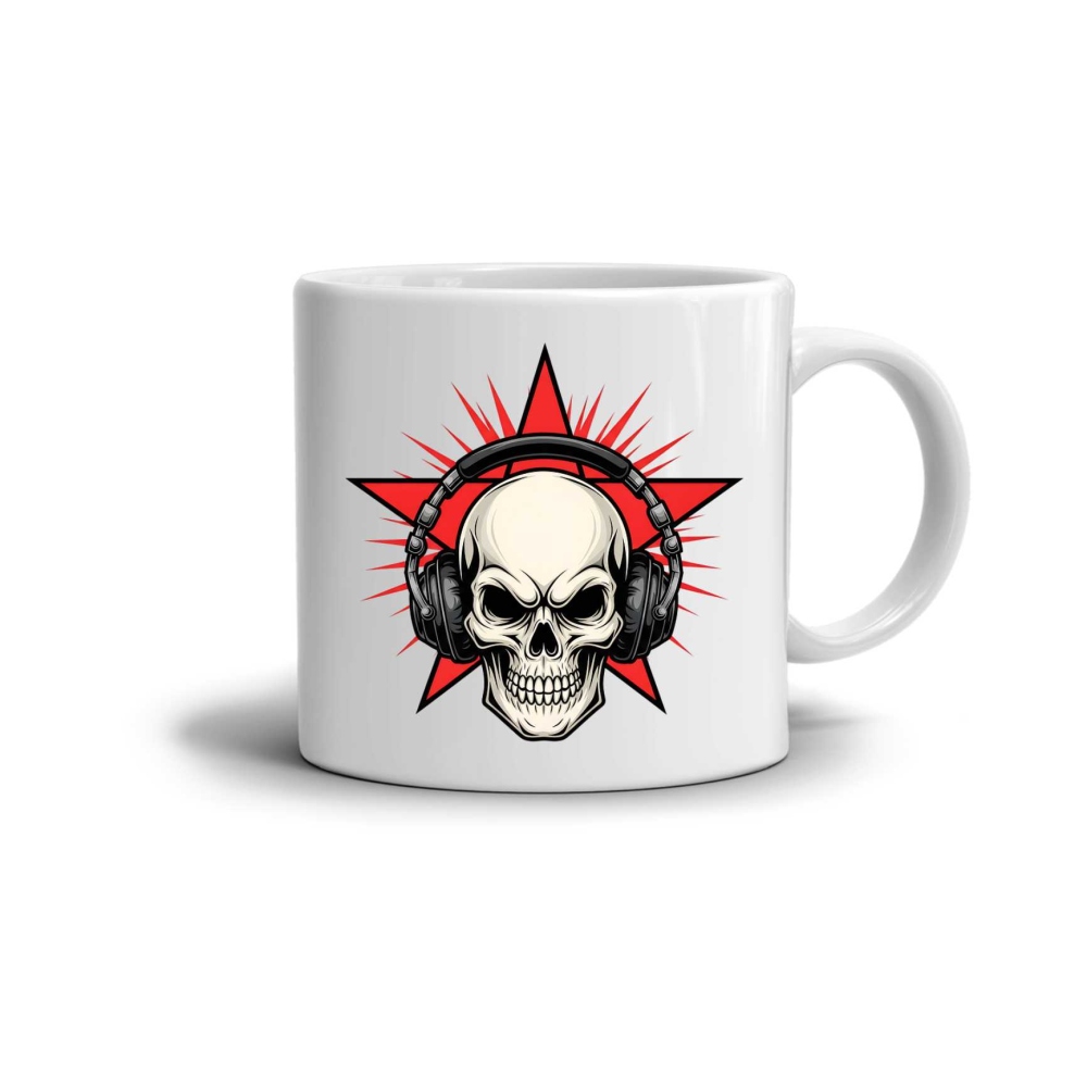 Bílý keramický hrnek 330ml s obrázkem - rocková lebka