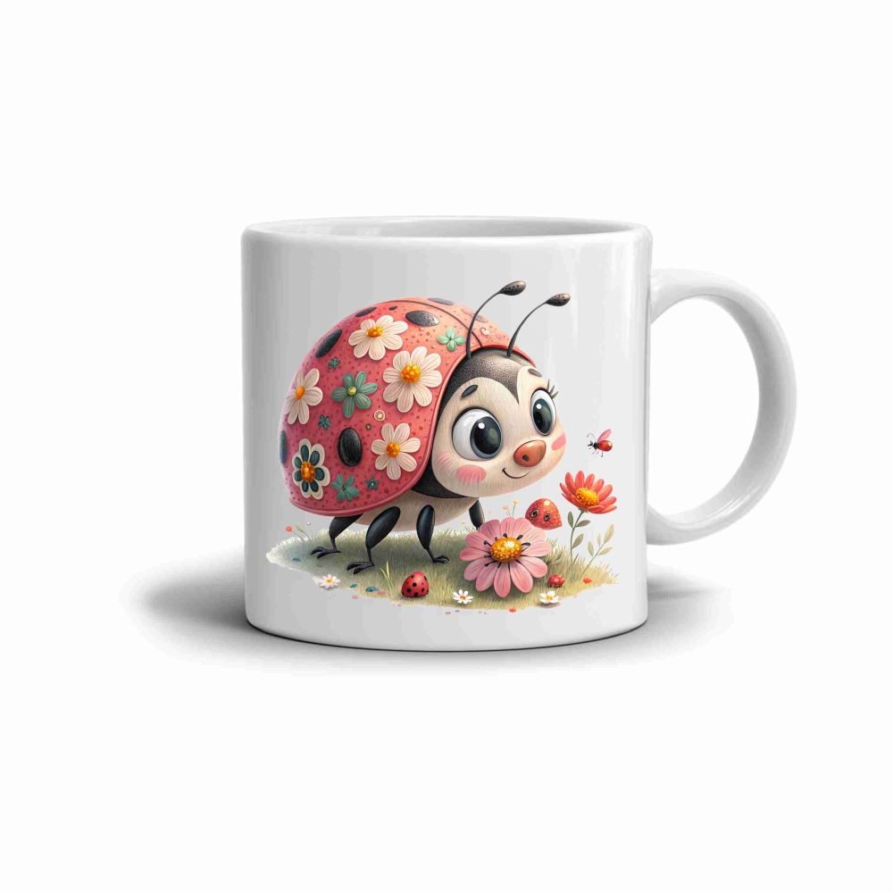 Bílý keramický hrnek 330ml s obrázkem - roztomilá beruška