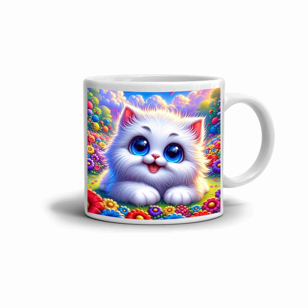 Bílý keramický hrnek 330ml s obrázkem - roztomilé koťátko