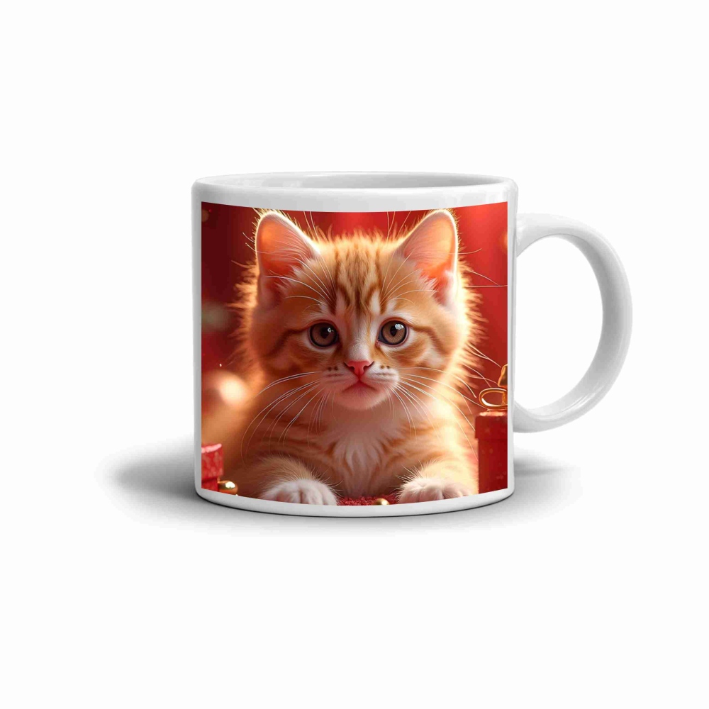 Bílý keramický hrnek 330ml s obrázkem - roztomilé zrzavé kotě