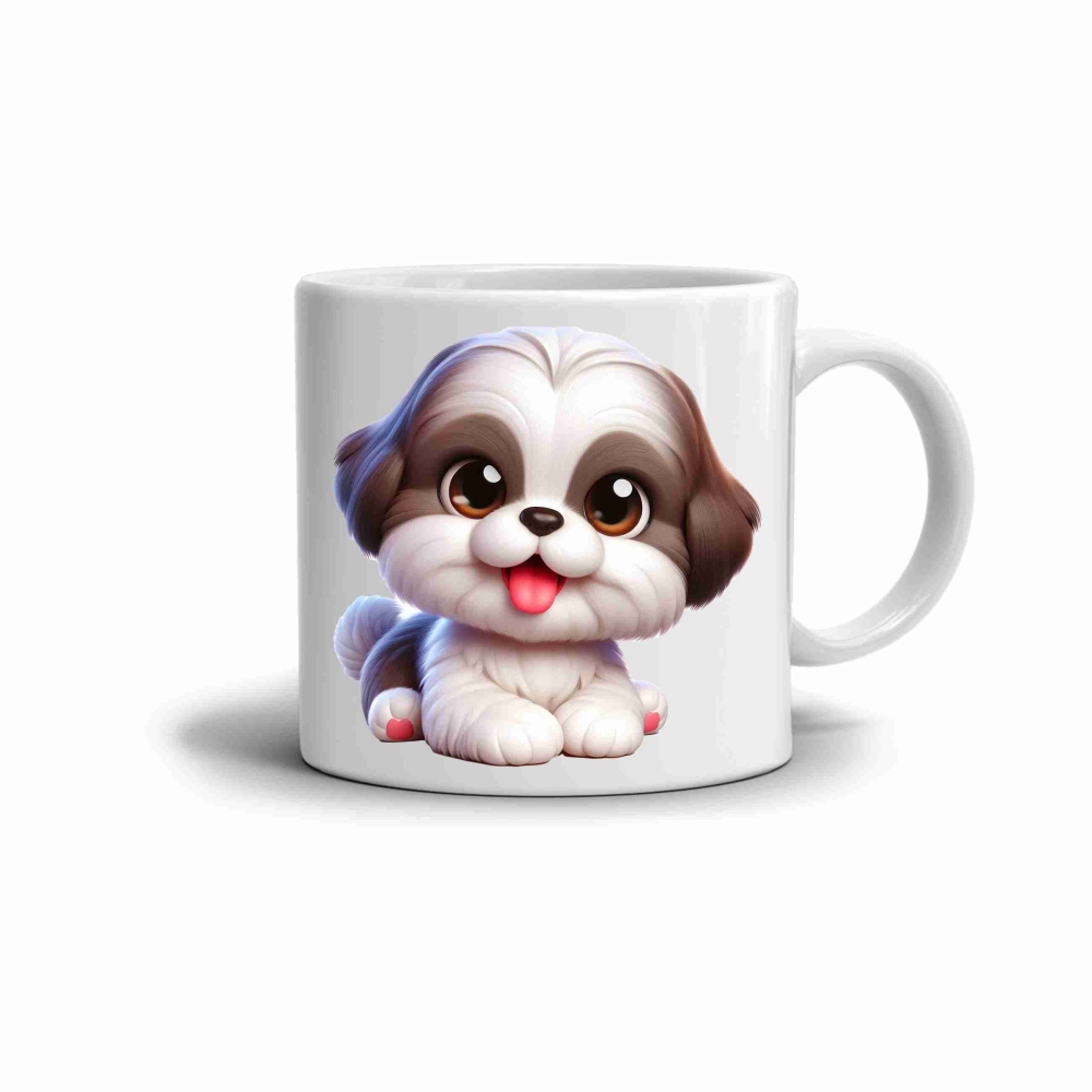 Bílý keramický hrnek 330ml s obrázkem - roztomilý pejsek