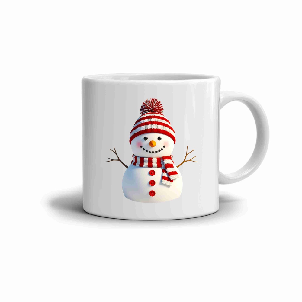Bílý keramický hrnek 330ml s obrázkem - roztomilý sněhulák