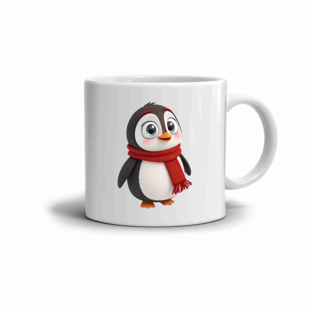 Bílý keramický hrnek 330ml s obrázkem - roztomilý tučňák