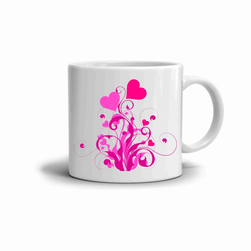 Bílý keramický hrnek 330ml s obrázkem - růžová láska