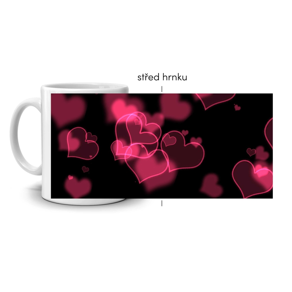 Bílý keramický hrnek 330ml s obrázkem - růžová srdíčka