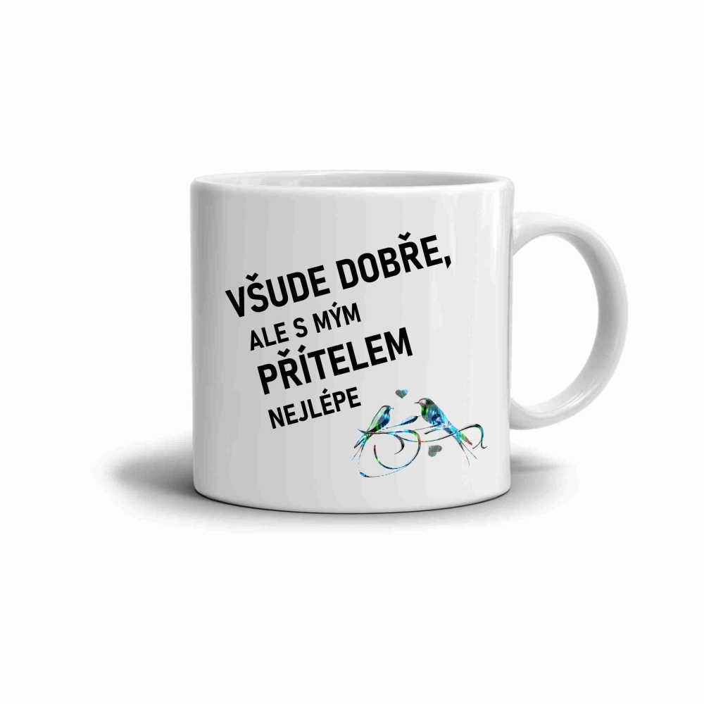 Bílý keramický hrnek 330ml s obrázkem - s přítelem nejlépe